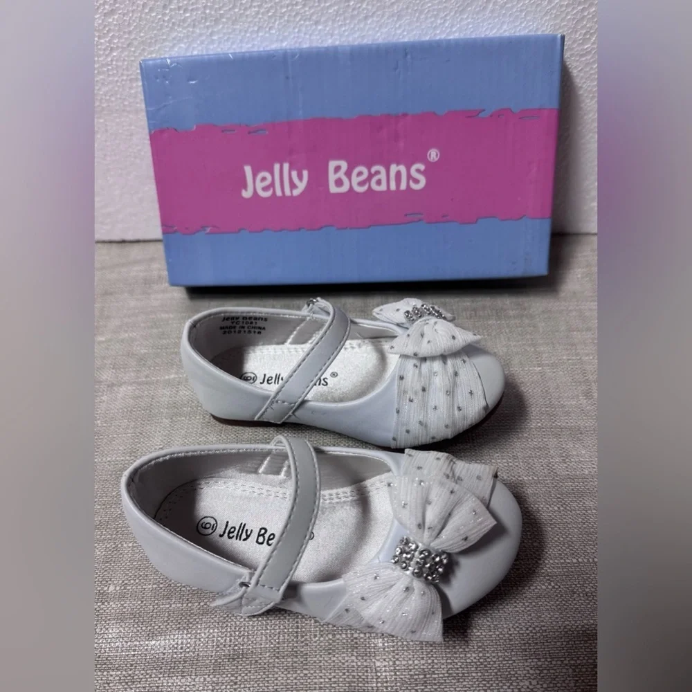 Jelly Beans White Girls Bow Mary Jane Shoes with Rhinestones